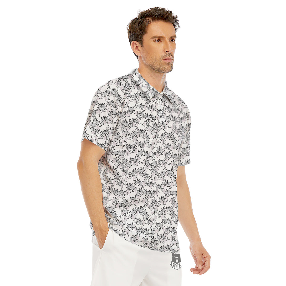 French Bulldog Cartoon Print Pattern Men's Golf Shirts-grizzshop