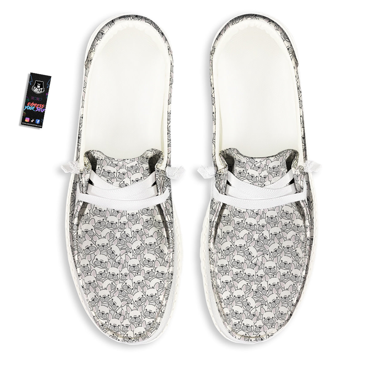 French Bulldog Cartoon Print Pattern White Loafers-grizzshop