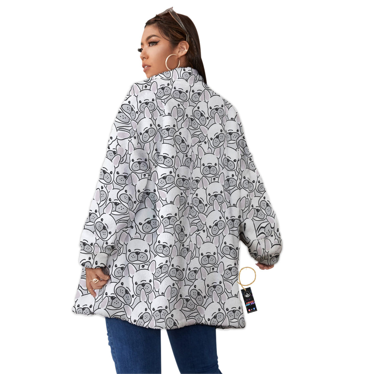 French Bulldog Cartoon Print Pattern Women's Sherpa Jacket-grizzshop