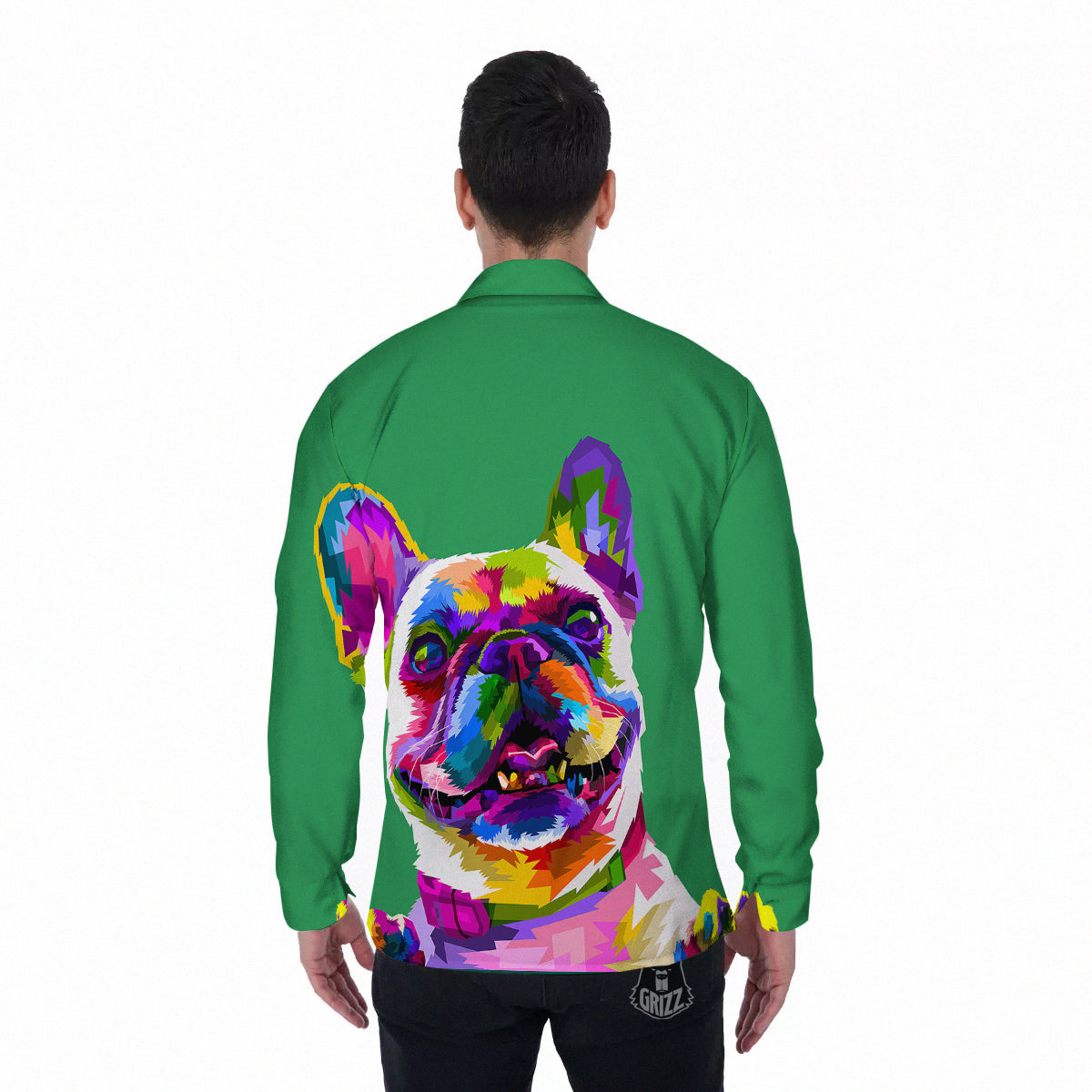 French Bulldog Coloful Print Men's Long Sleeve Shirts-grizzshop