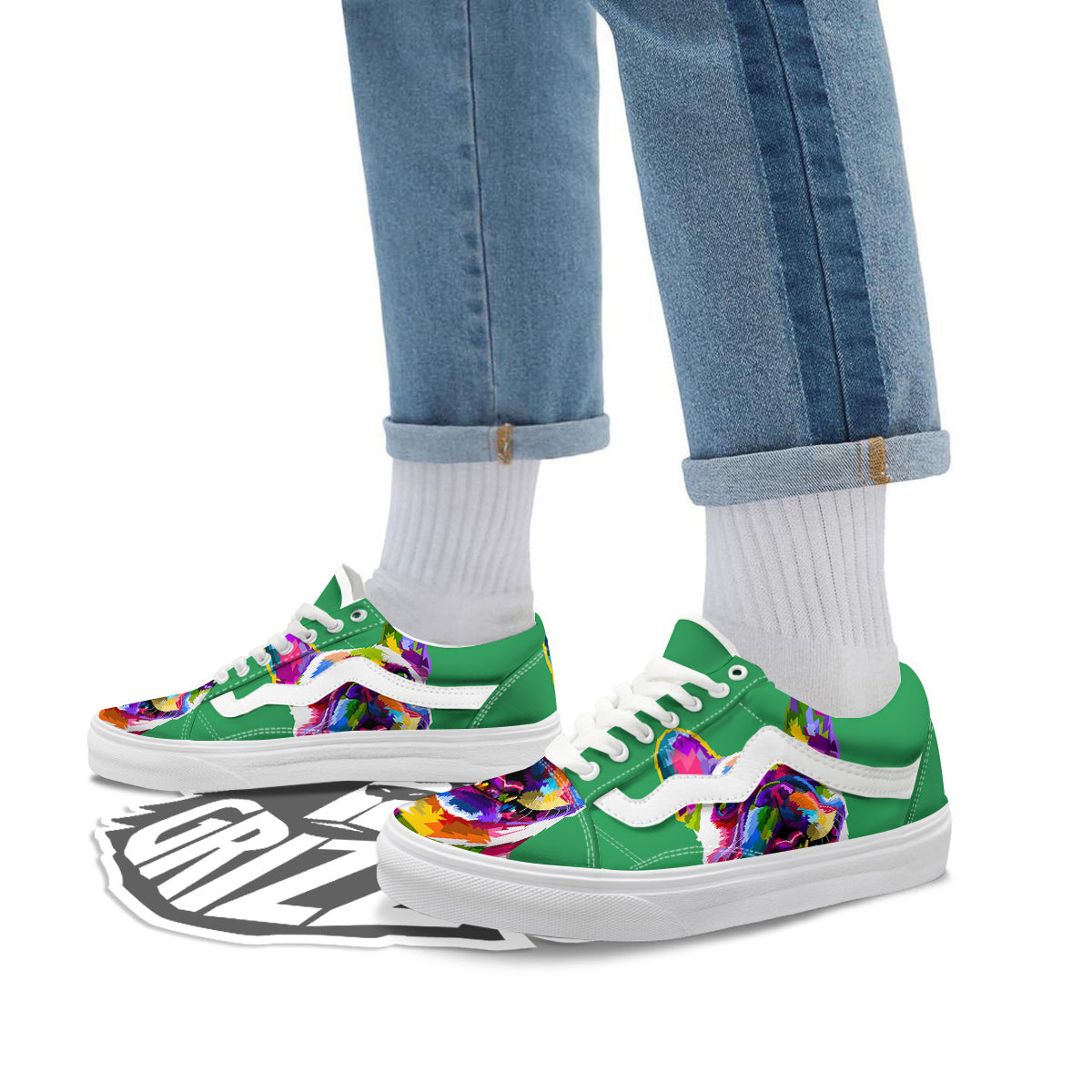 French Bulldog Coloful Print Skate Shoes-grizzshop