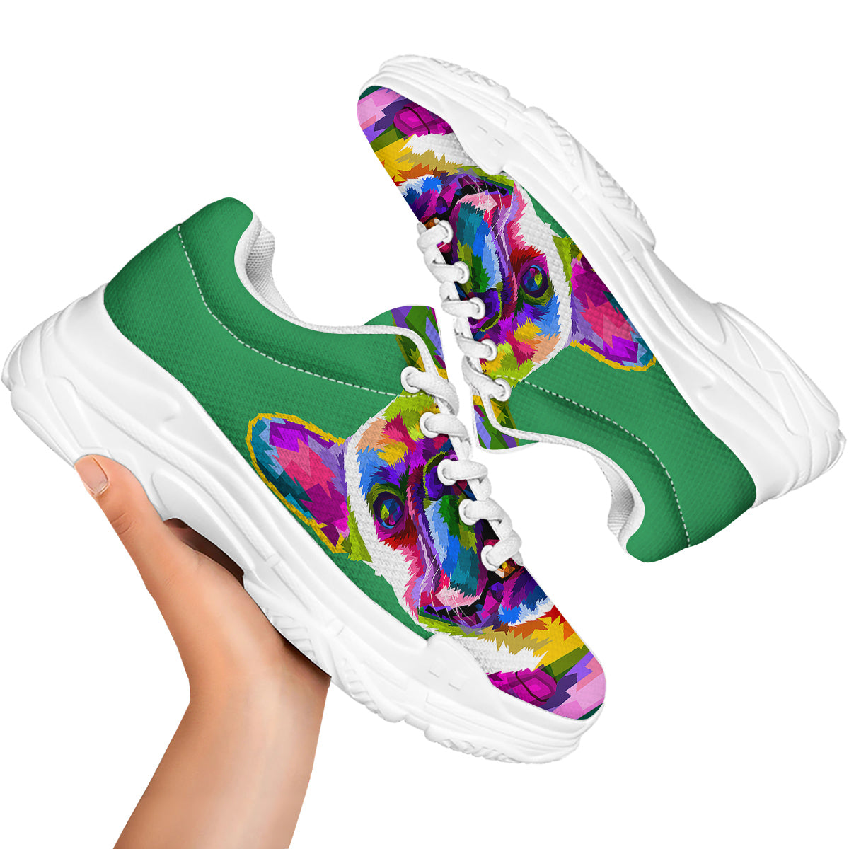French Bulldog Coloful Print White Chunky Shoes-grizzshop