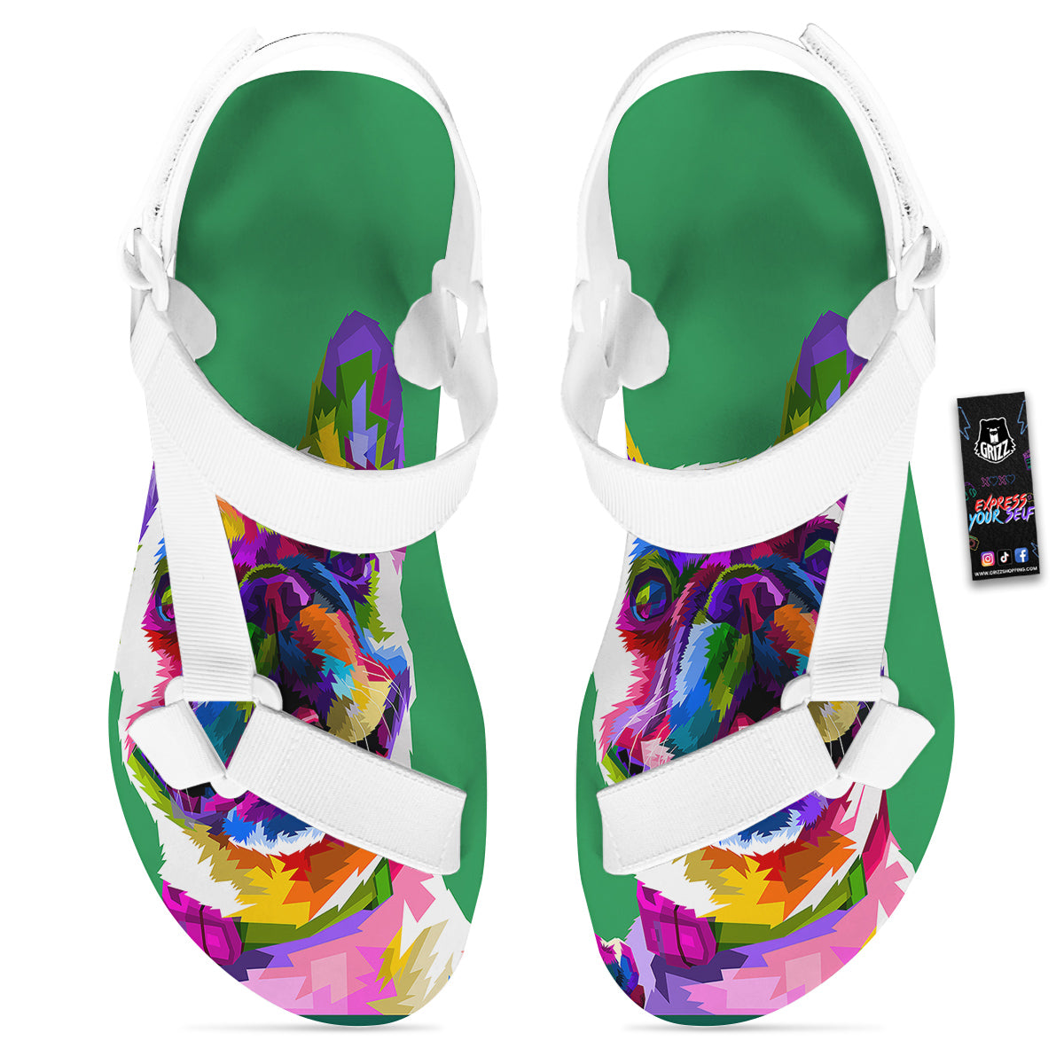 French Bulldog Coloful Print White Open Toe Sandals-grizzshop