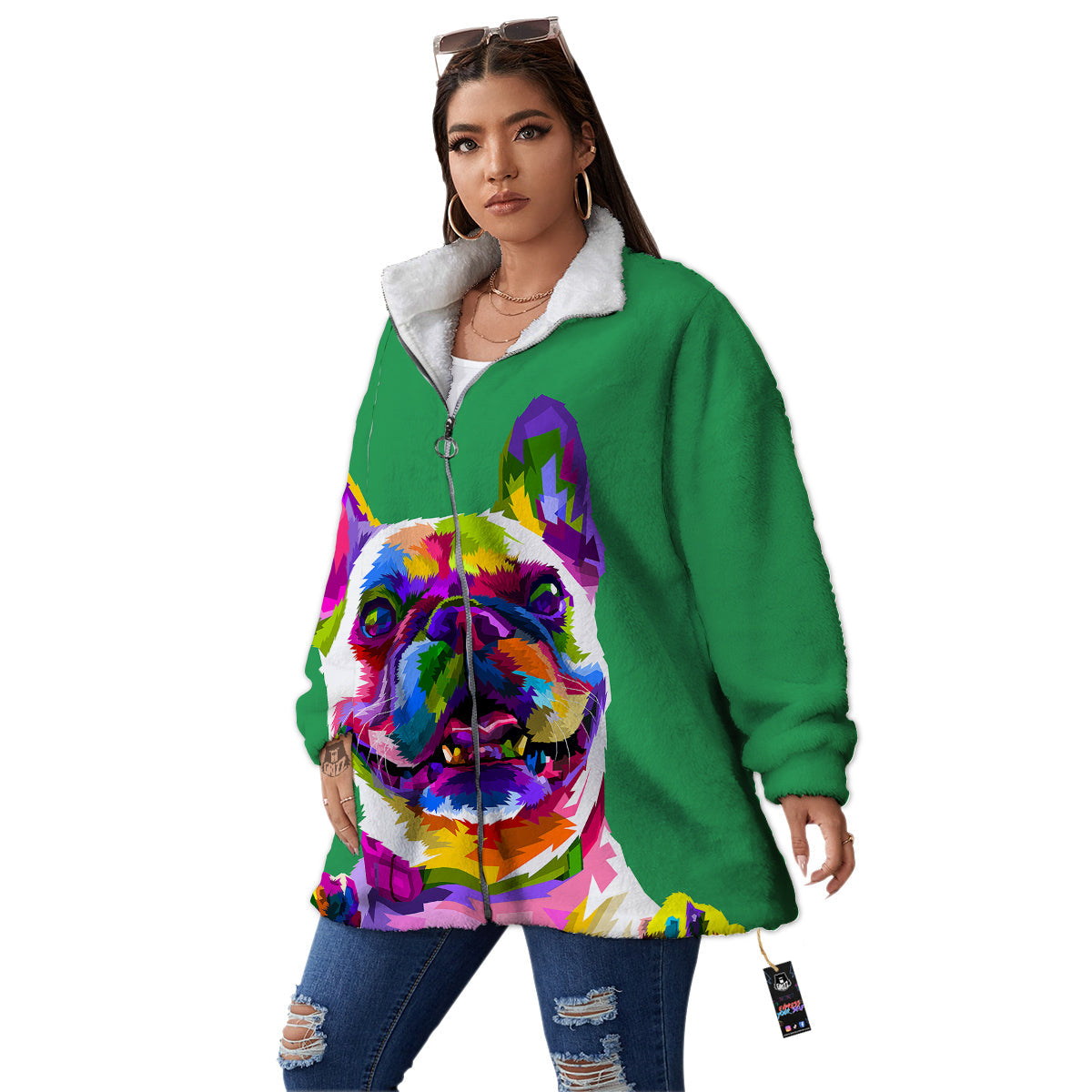 French Bulldog Coloful Print Women's Sherpa Jacket-grizzshop
