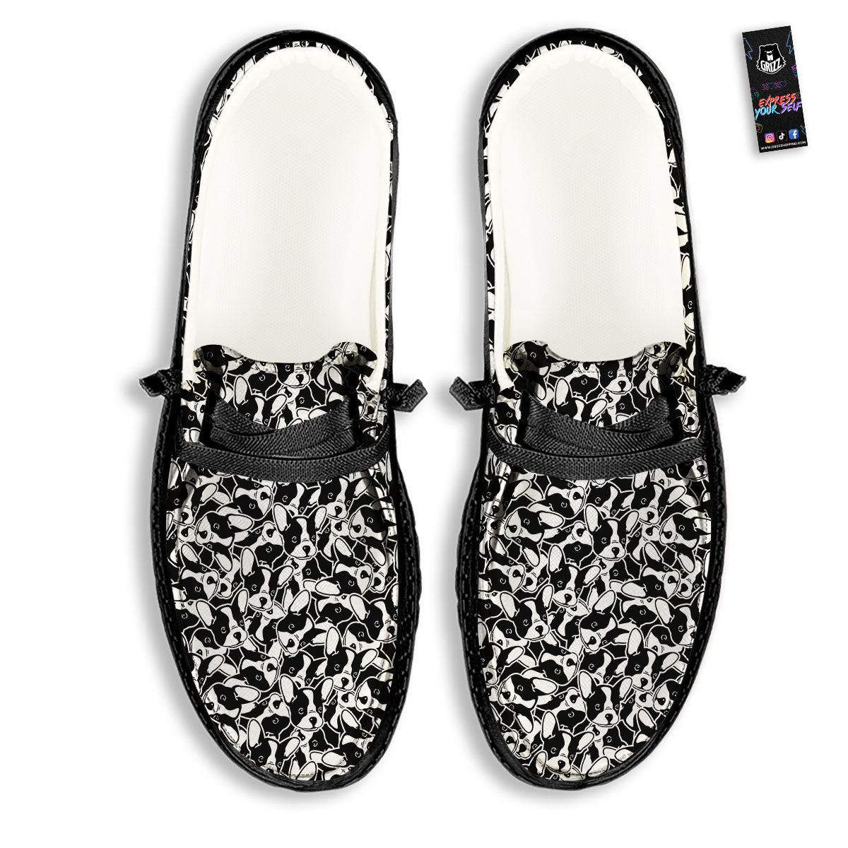 French Bulldog Faces Print Pattern Black Loafers-grizzshop