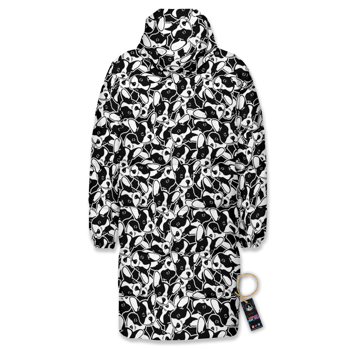 French Bulldog Faces Print Pattern Long Down Jacket-grizzshop