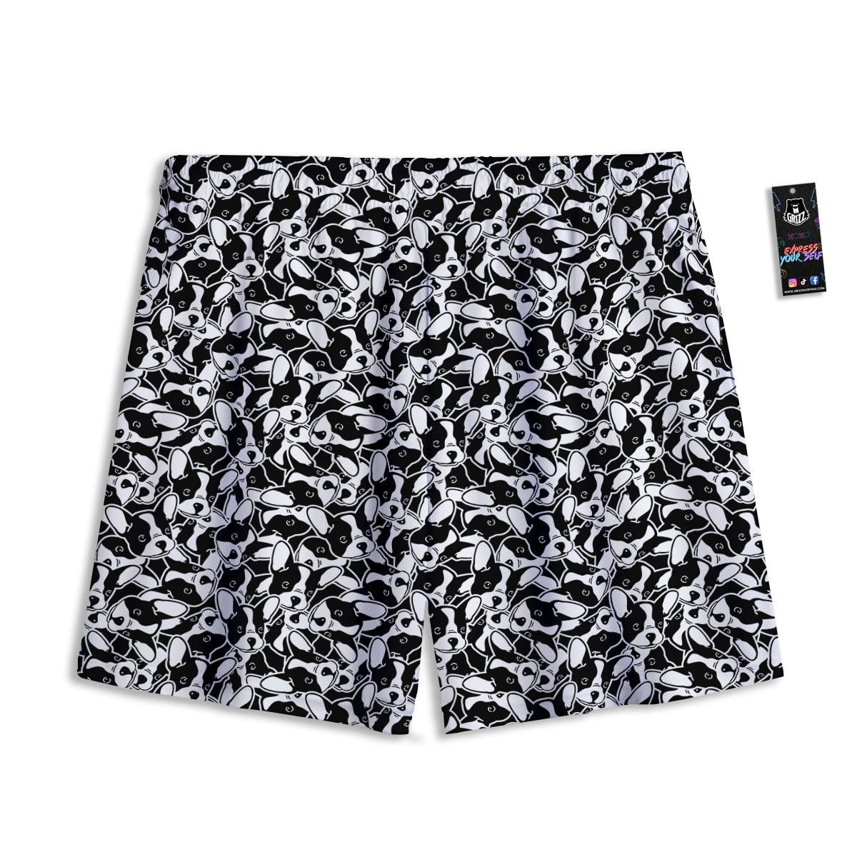 French Bulldog Faces Print Pattern Mesh Shorts