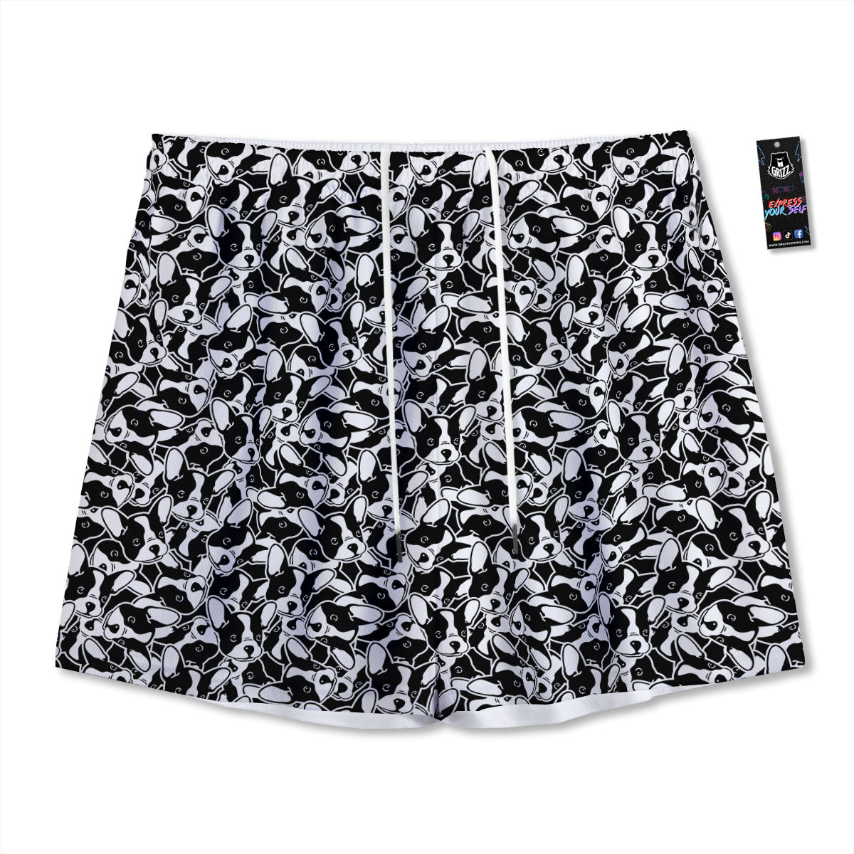 French Bulldog Faces Print Pattern Mesh Shorts
