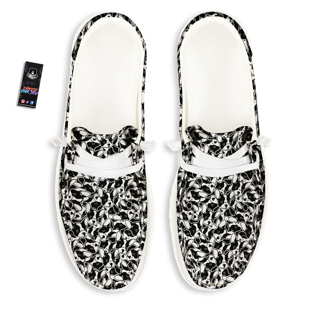 French Bulldog Faces Print Pattern White Loafers-grizzshop