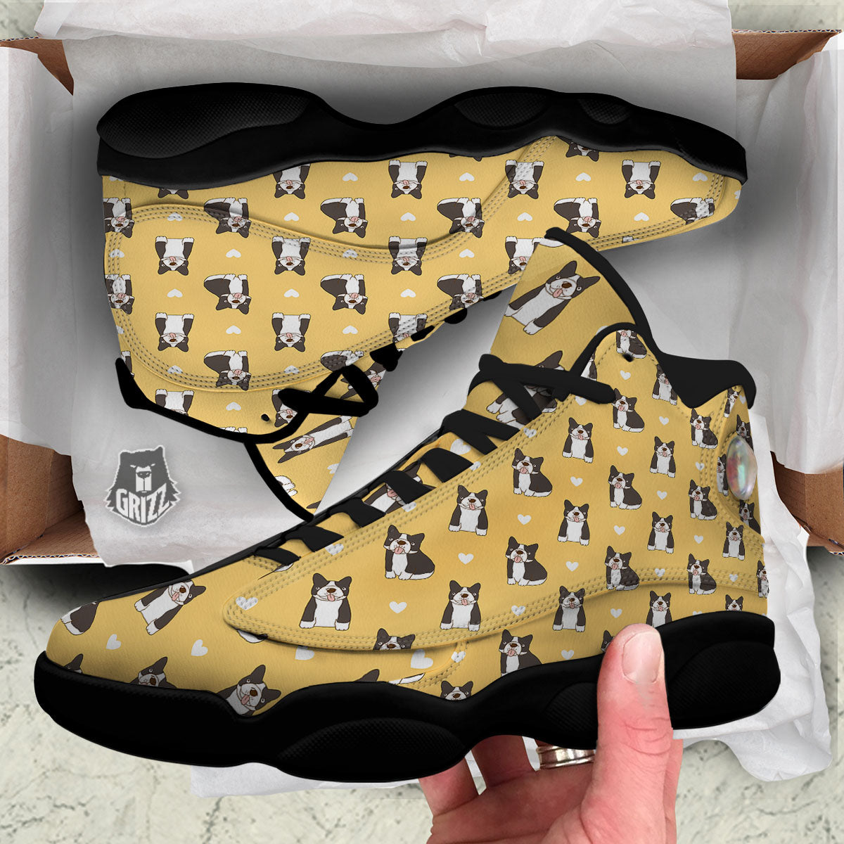 French Bulldog Lovely Print Pattern Black Basketball Shoes-grizzshop