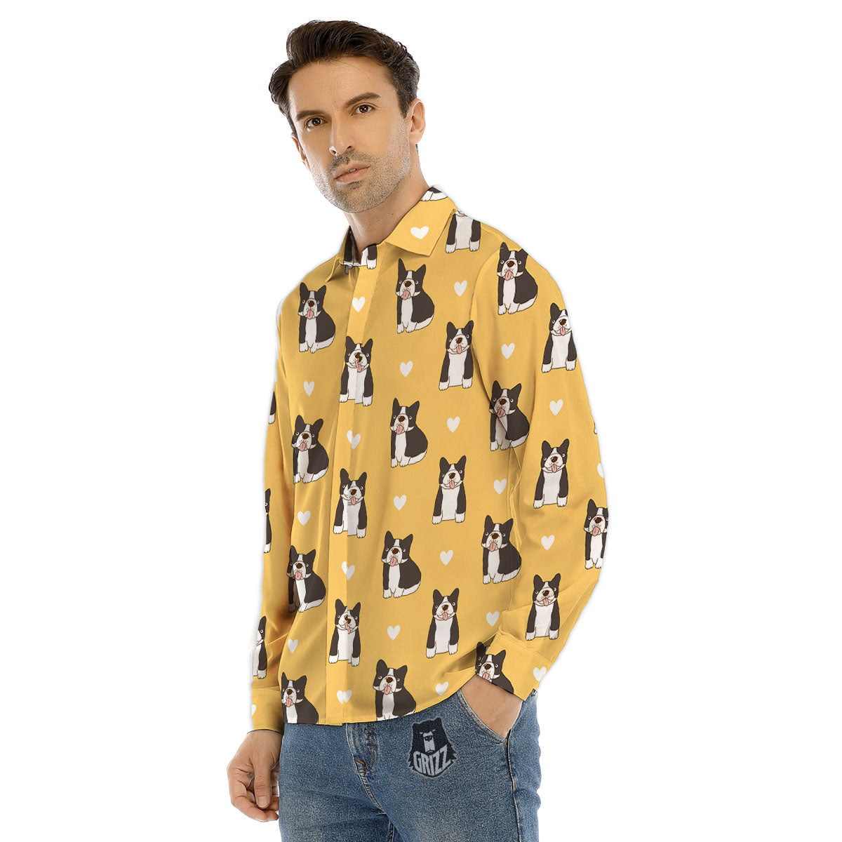 French Bulldog Lovely Print Pattern Men's Dress Shirts-grizzshop