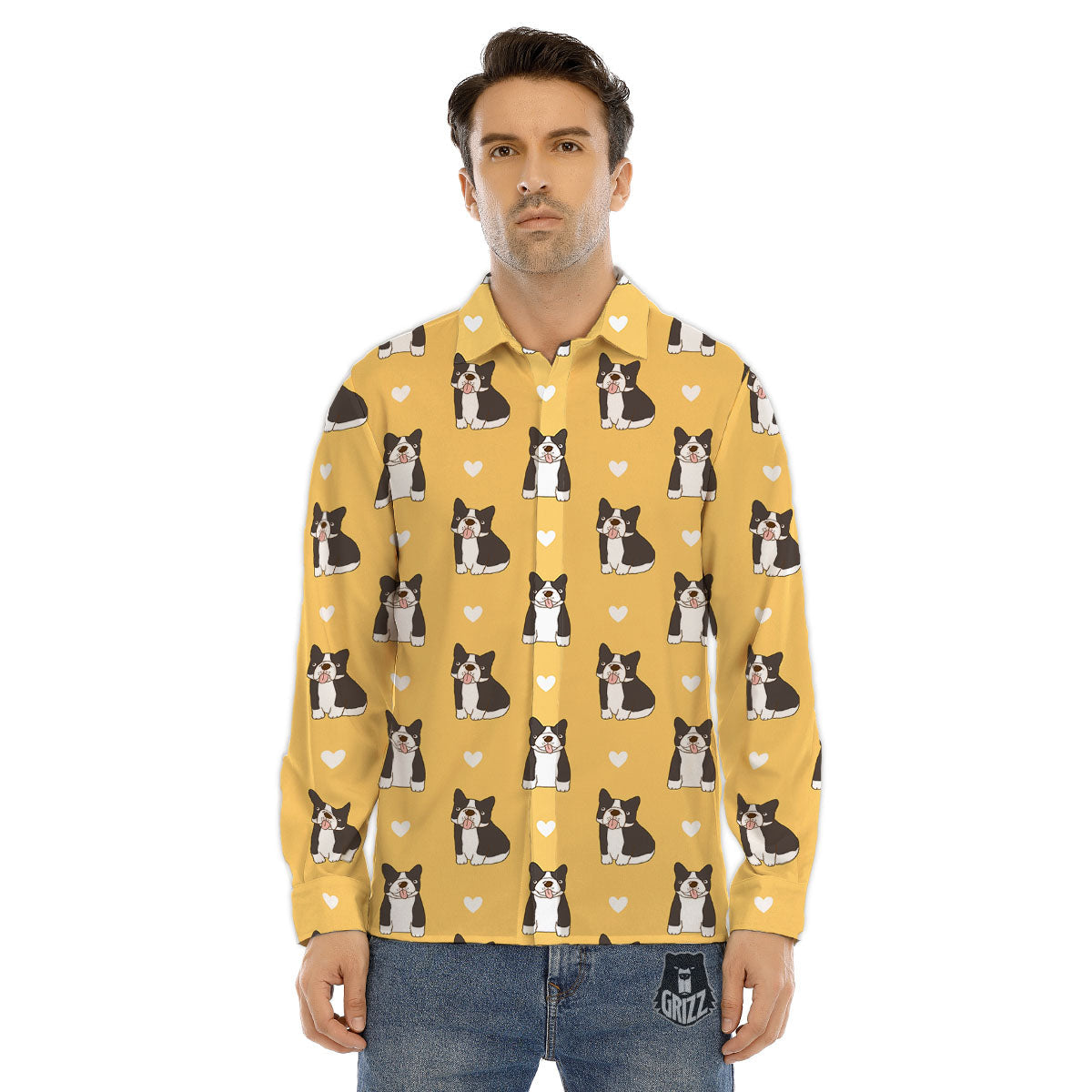 French Bulldog Lovely Print Pattern Men's Dress Shirts-grizzshop