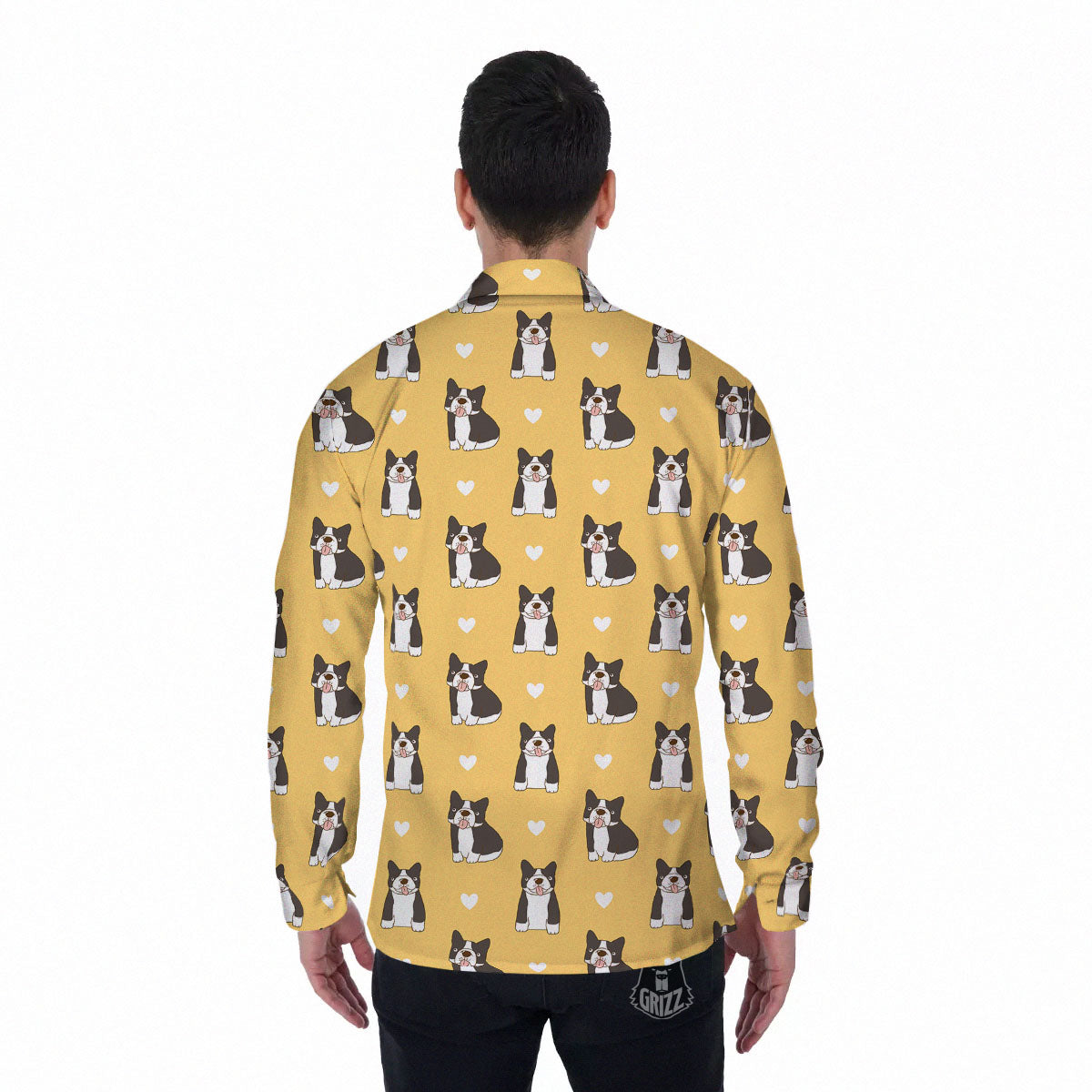 French Bulldog Lovely Print Pattern Men's Long Sleeve Shirts-grizzshop