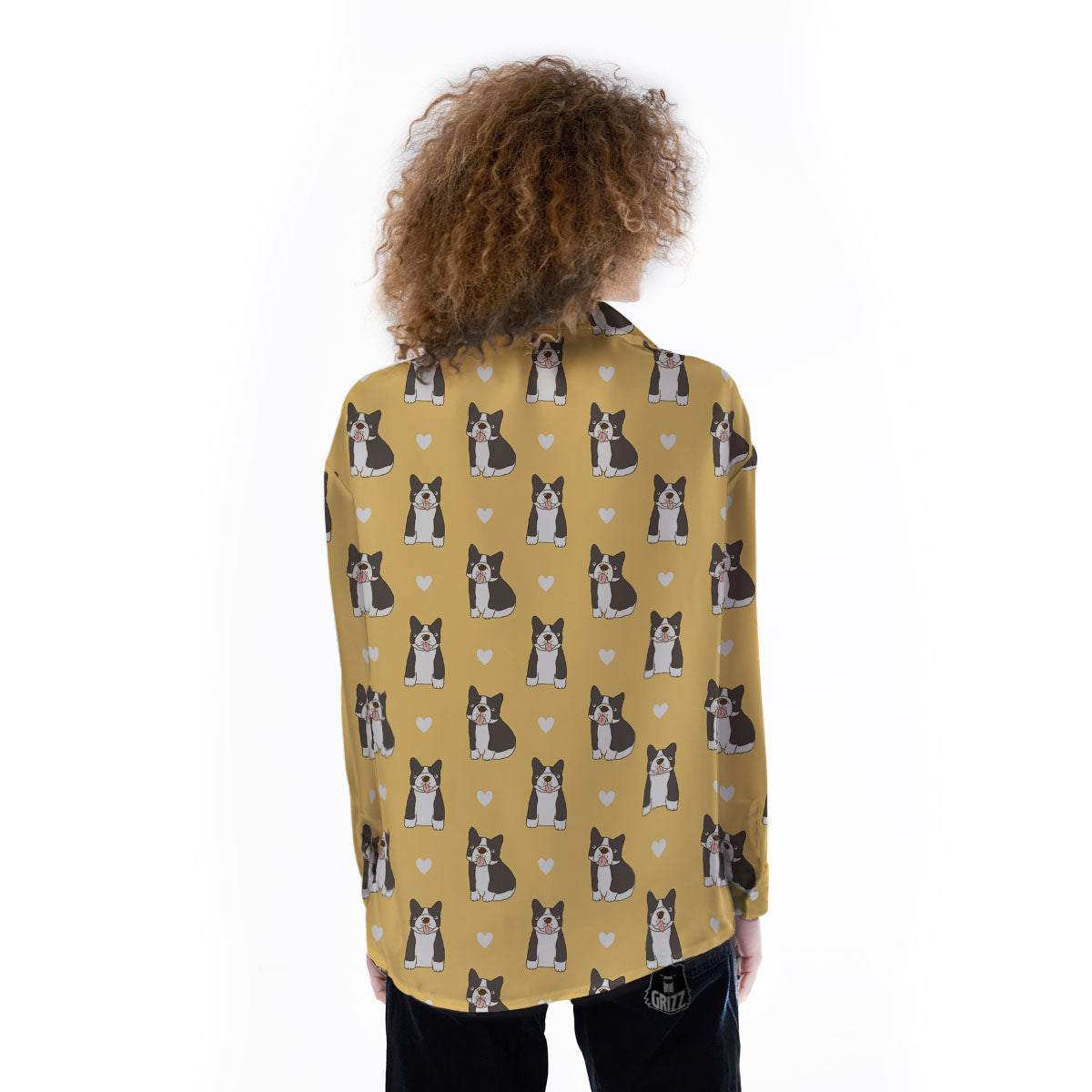 French Bulldog Lovely Print Pattern Women's Long Sleeve Shirts-grizzshop