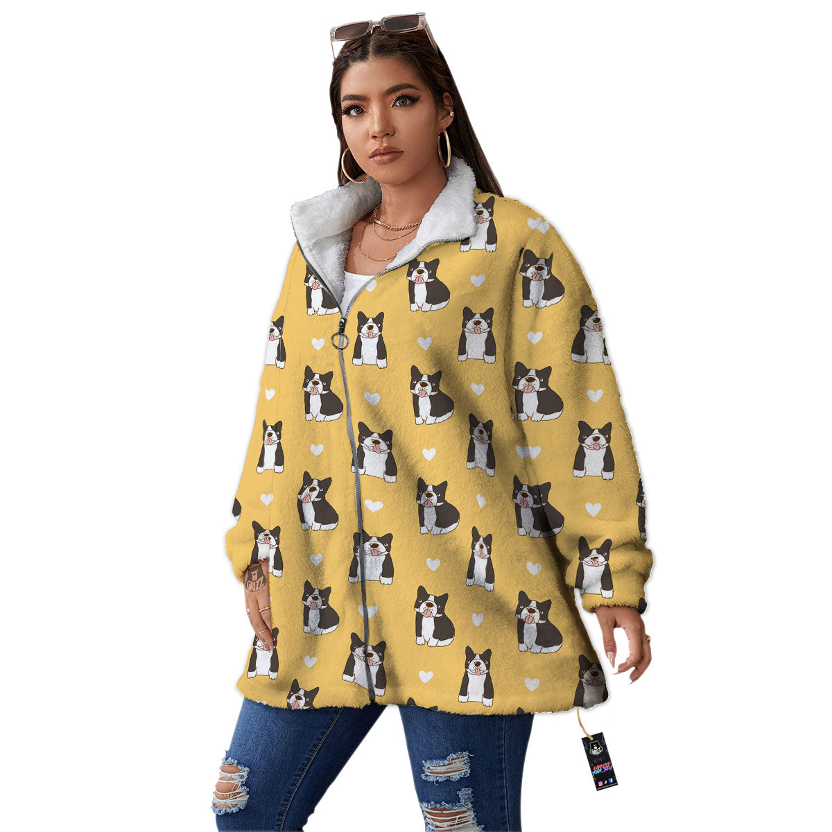 French Bulldog Lovely Print Pattern Women's Sherpa Jacket-grizzshop