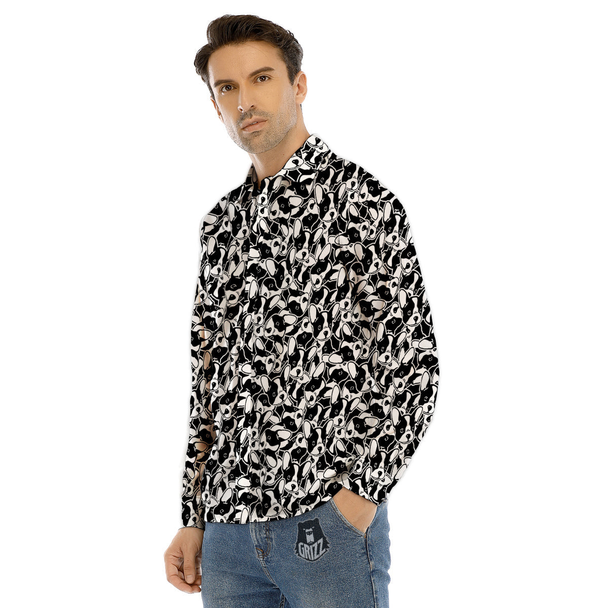 French Bulldog Puppy Cute Print Pattern Men's Dress Shirts-grizzshop