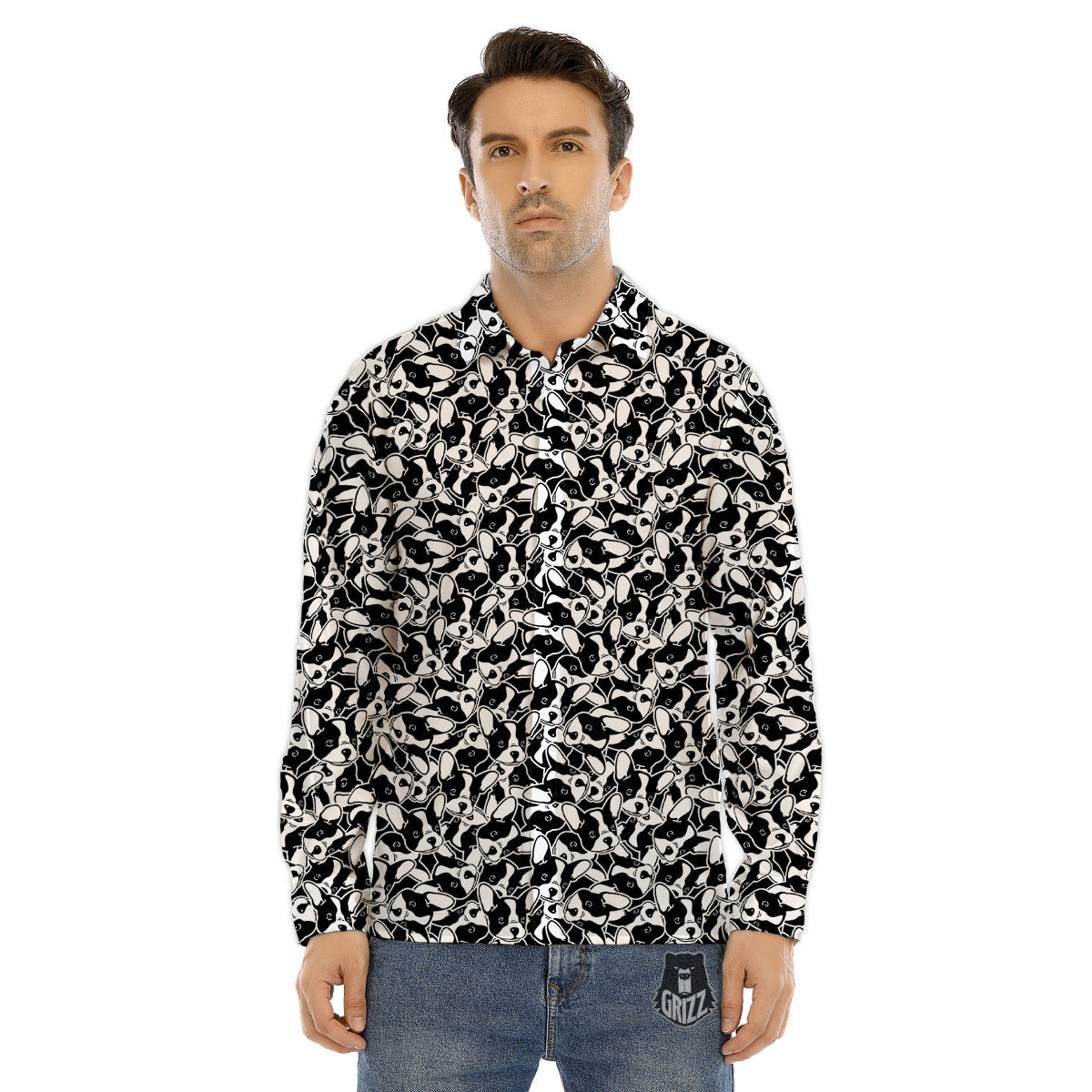 French Bulldog Puppy Cute Print Pattern Men's Dress Shirts-grizzshop