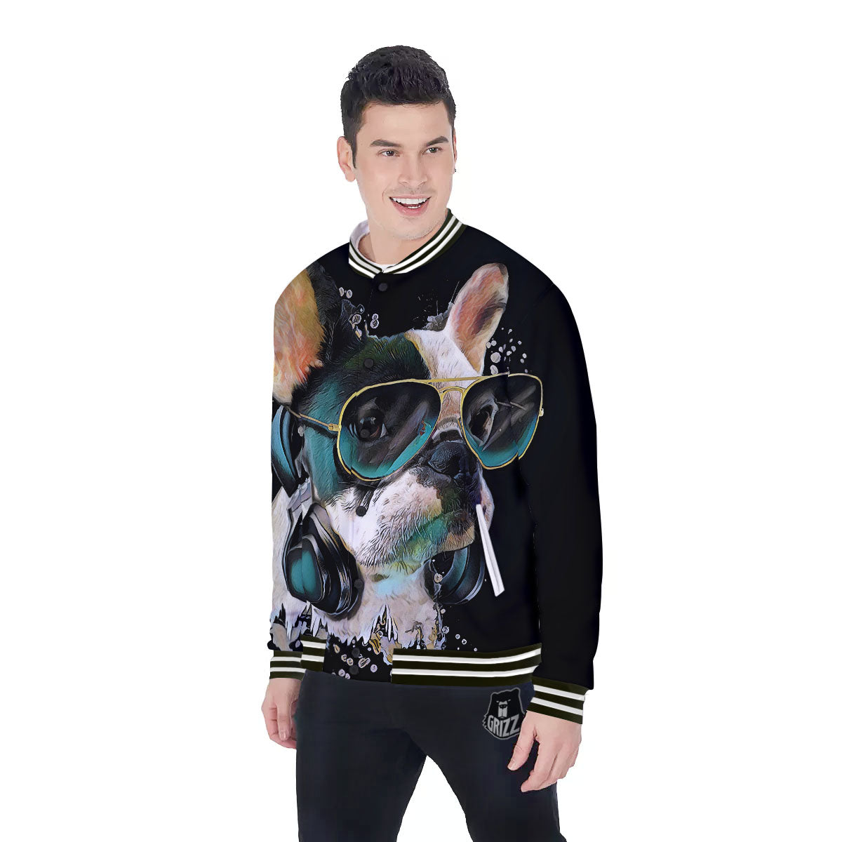 French Bulldog Puppy Watercolor Print Baseball Jacket-grizzshop