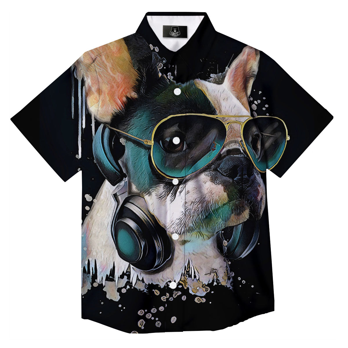 French Bulldog Puppy Watercolor Print Button Up Shirt-grizzshop
