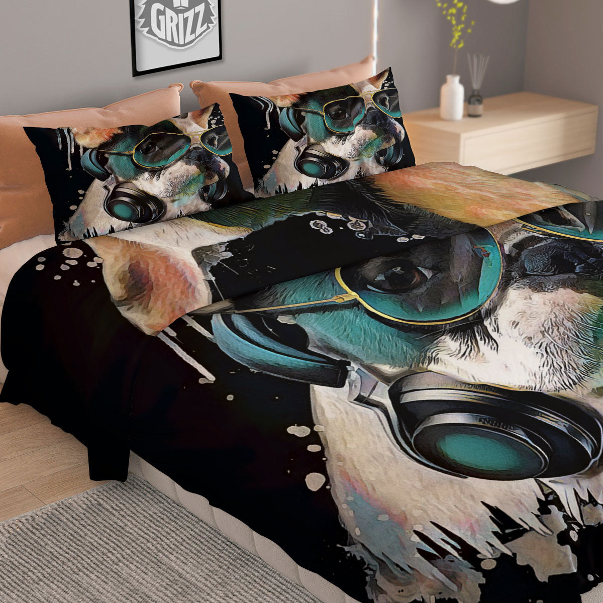 French Bulldog Puppy Watercolor Print Duvet Cover Bedding Set