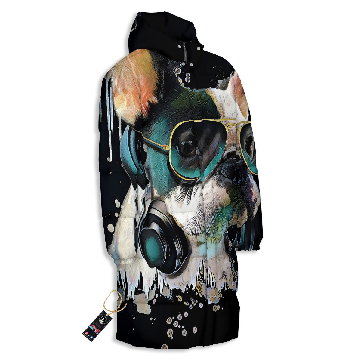 French Bulldog Puppy Watercolor Print Long Down Jacket-grizzshop