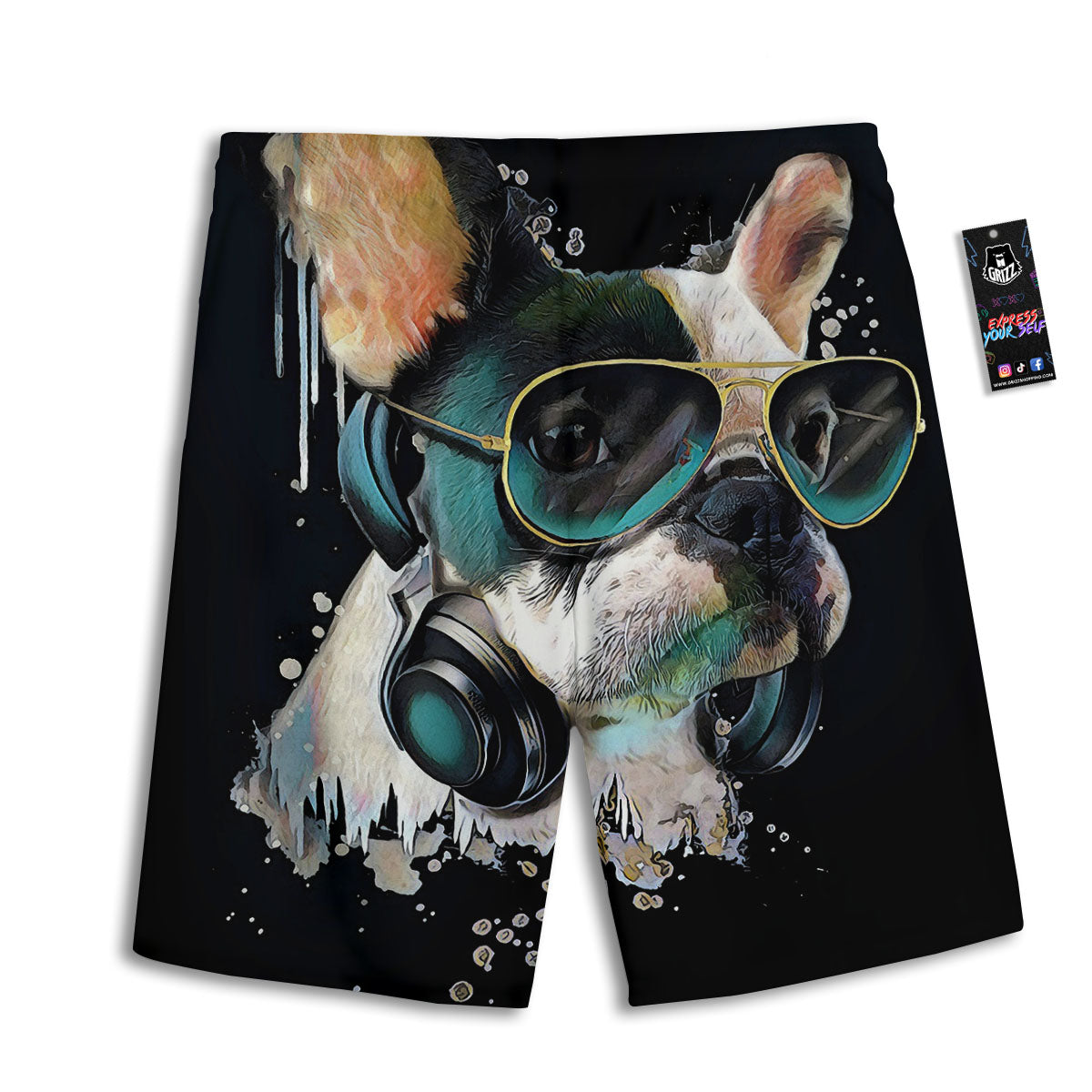 French Bulldog Puppy Watercolor Print Men's Athletic Shorts