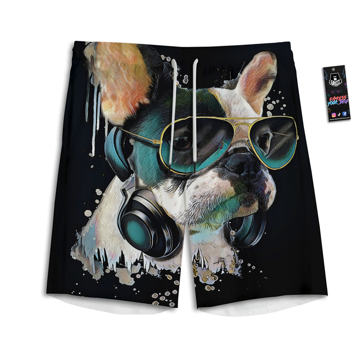 French Bulldog Puppy Watercolor Print Men's Athletic Shorts