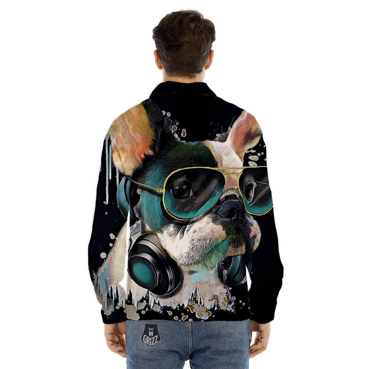 French Bulldog Puppy Watercolor Print Men's Dress Shirts-grizzshop