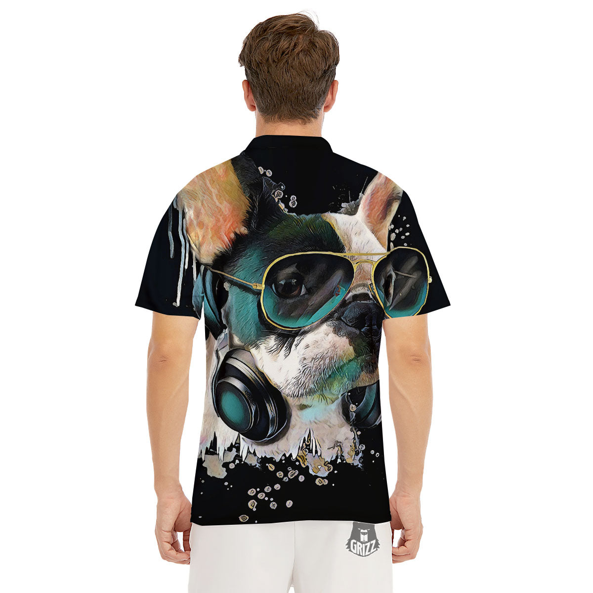 French Bulldog Puppy Watercolor Print Men's Golf Shirts-grizzshop