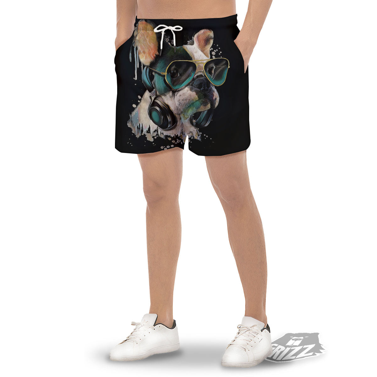 French Bulldog Puppy Watercolor Print Men's Gym Shorts-grizzshop