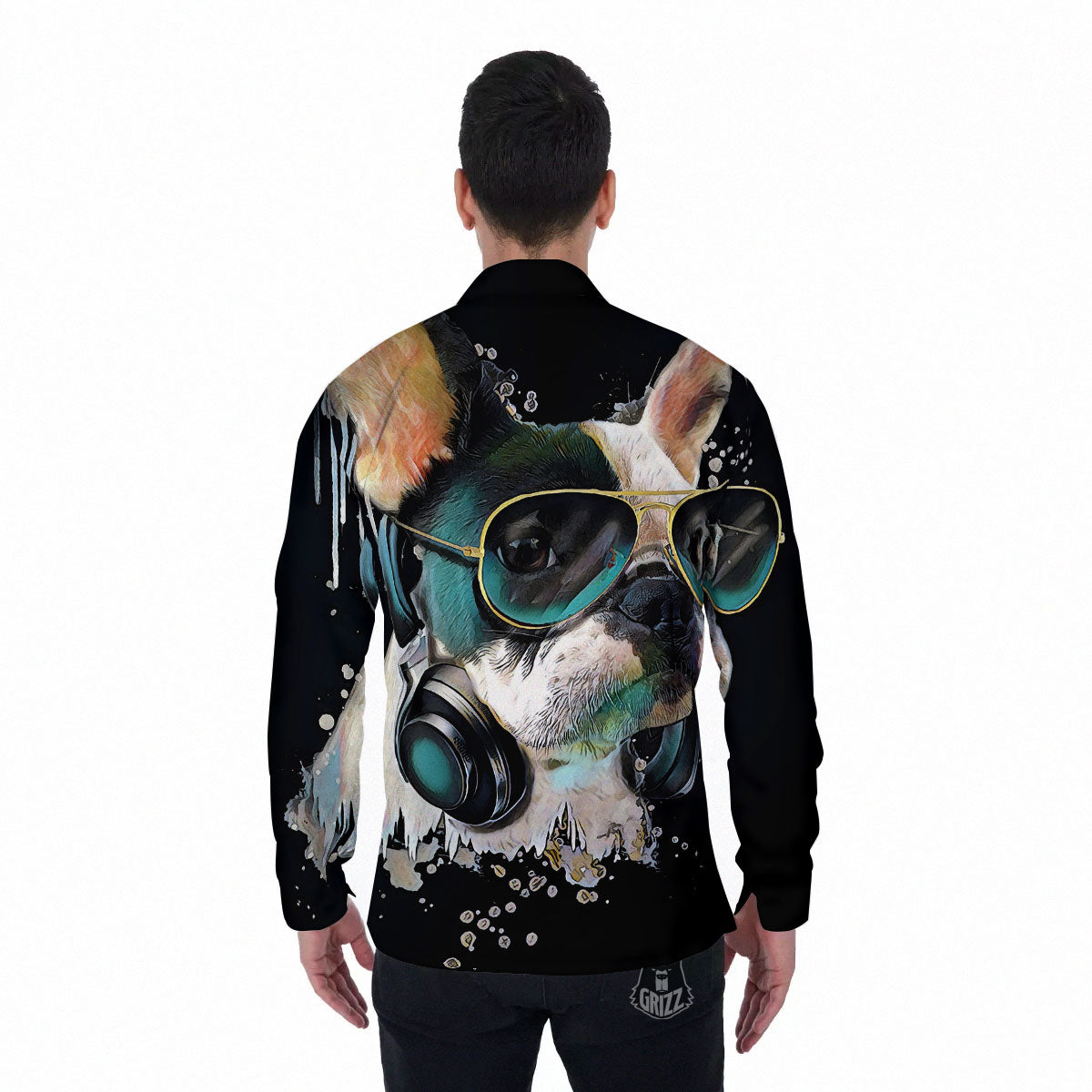 French Bulldog Puppy Watercolor Print Men's Long Sleeve Shirts-grizzshop