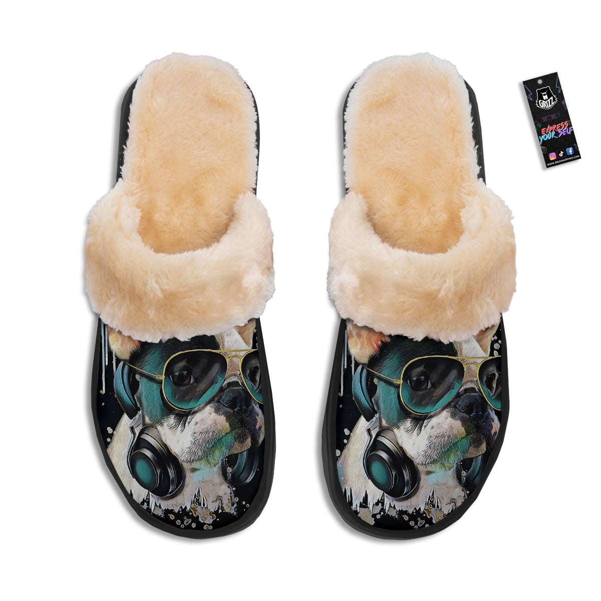 French Bulldog Puppy Watercolor Print Slippers-grizzshop
