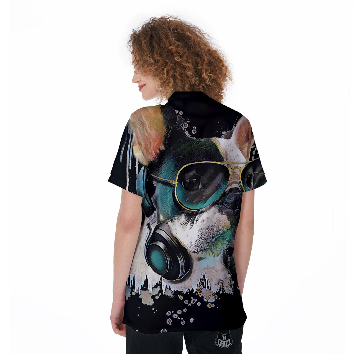 French Bulldog Puppy Watercolor Print Women's Golf Shirts-grizzshop
