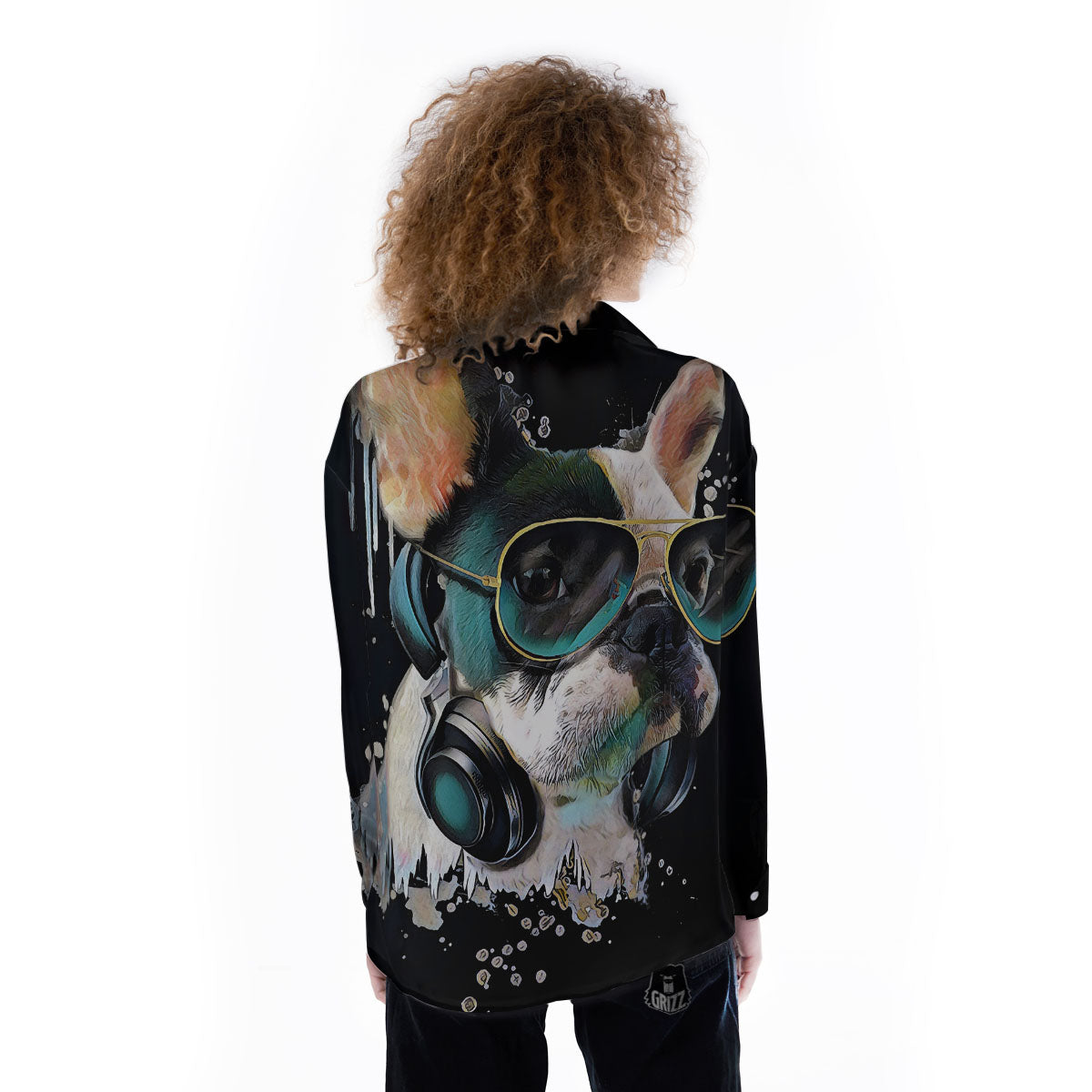 French Bulldog Puppy Watercolor Print Women's Long Sleeve Shirts-grizzshop