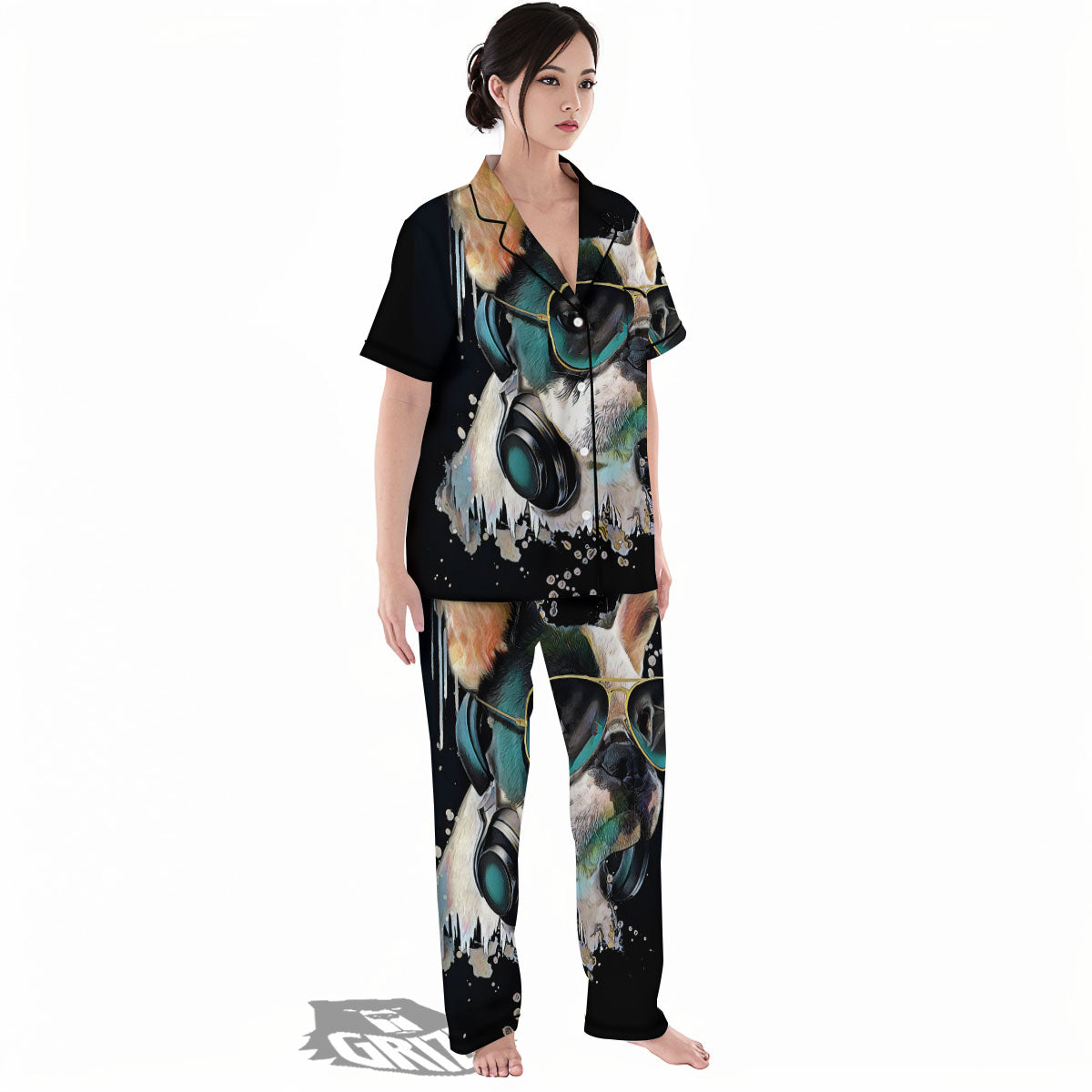French Bulldog Puppy Watercolor Print Women's Pajamas Set-grizzshop