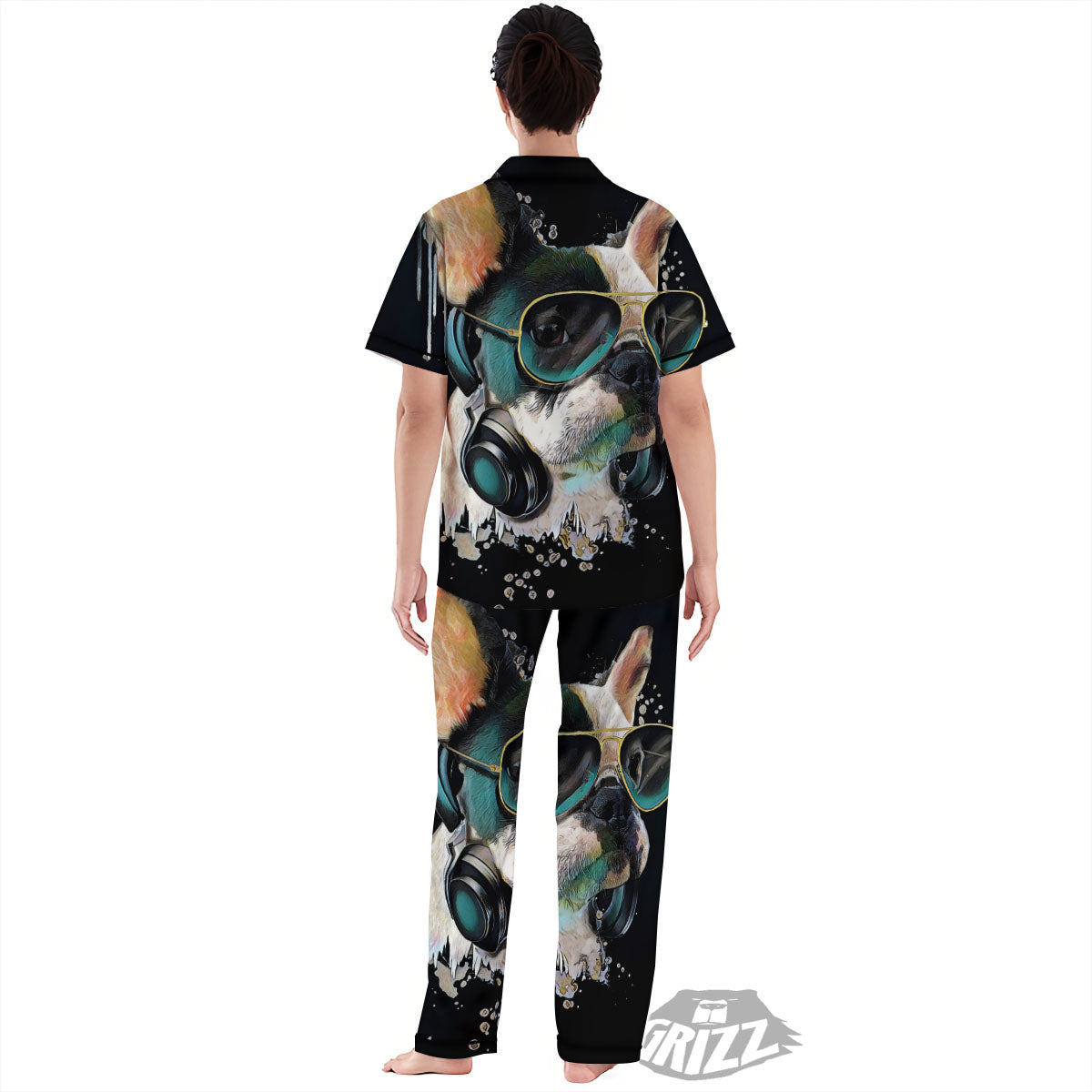French Bulldog Puppy Watercolor Print Women's Pajamas Set-grizzshop