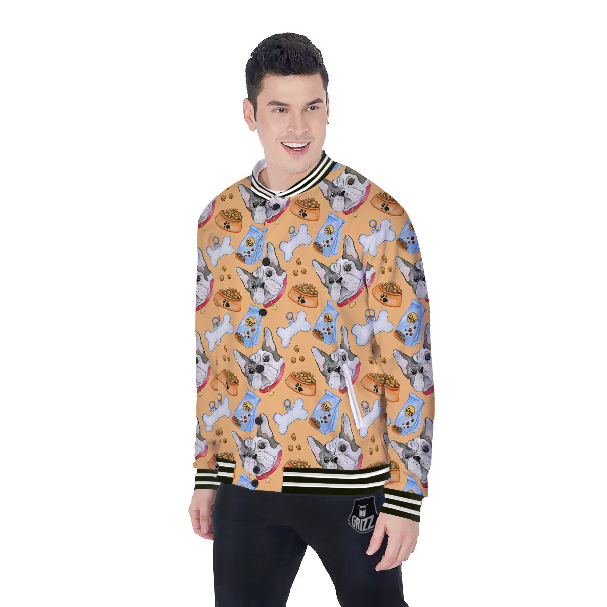 French Bulldog Watercolor Print Pattern Baseball Jacket-grizzshop