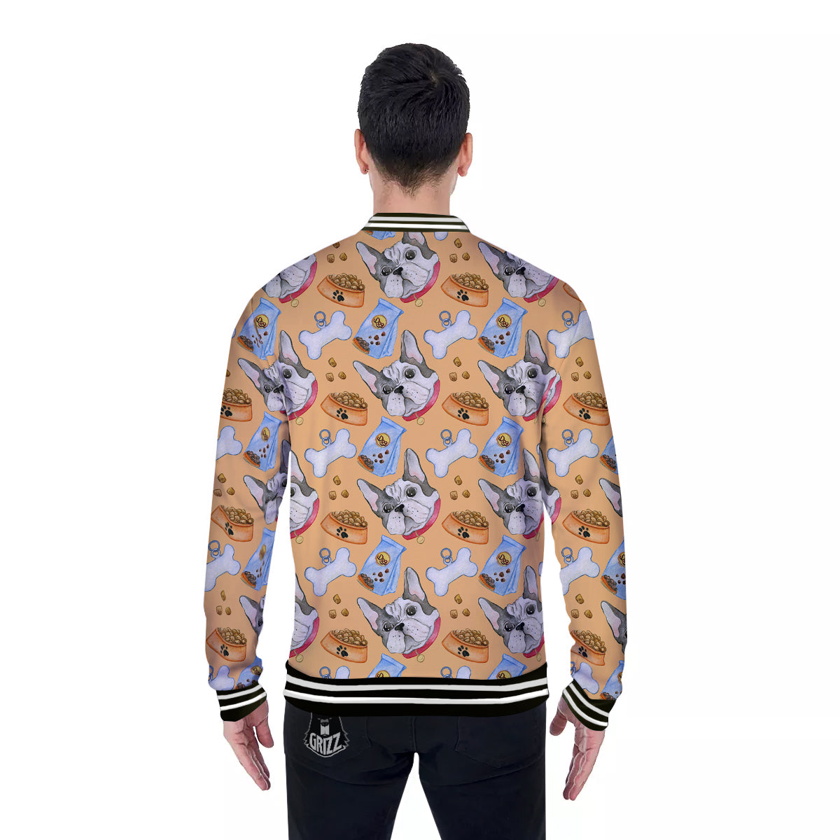 French Bulldog Watercolor Print Pattern Baseball Jacket-grizzshop