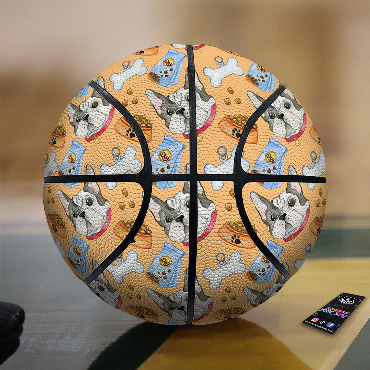 French Bulldog Watercolor Print Pattern Basketball
