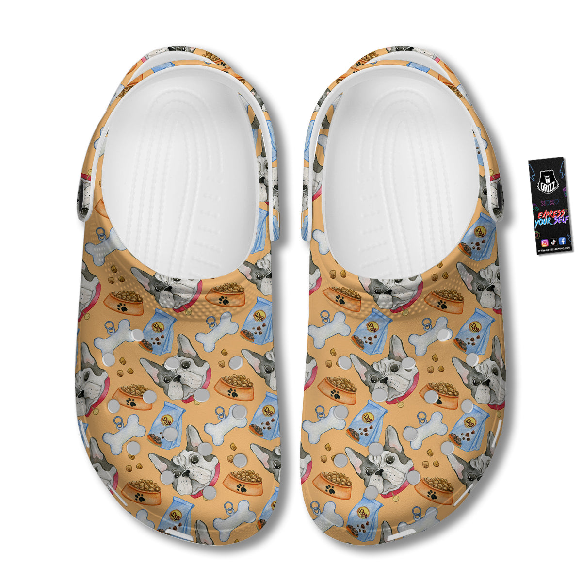 French Bulldog Watercolor Print Pattern Clog-grizzshop