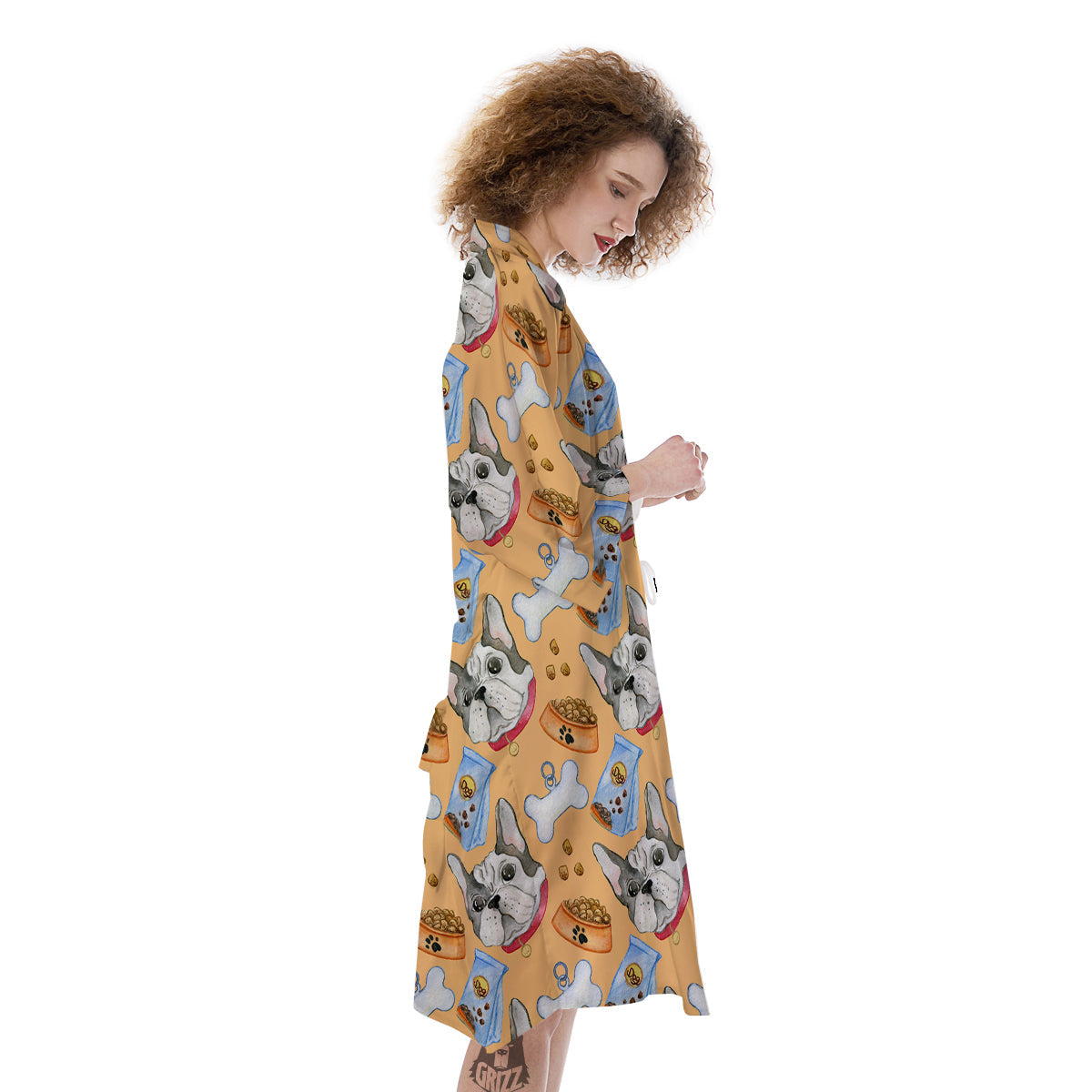 French Bulldog Watercolor Print Pattern Kimono-grizzshop
