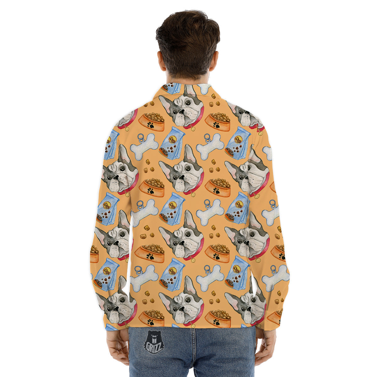 French Bulldog Watercolor Print Pattern Men's Dress Shirts-grizzshop