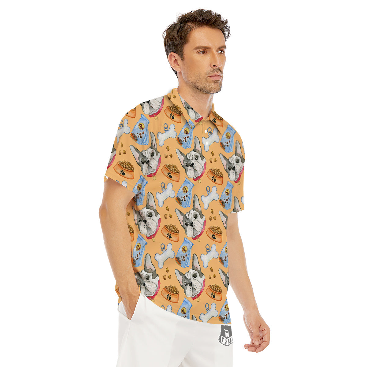 French Bulldog Watercolor Print Pattern Men's Golf Shirts-grizzshop