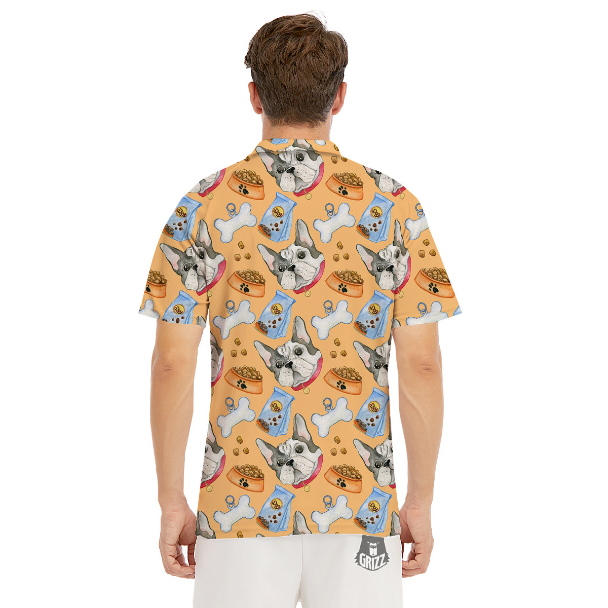 French Bulldog Watercolor Print Pattern Men's Golf Shirts-grizzshop