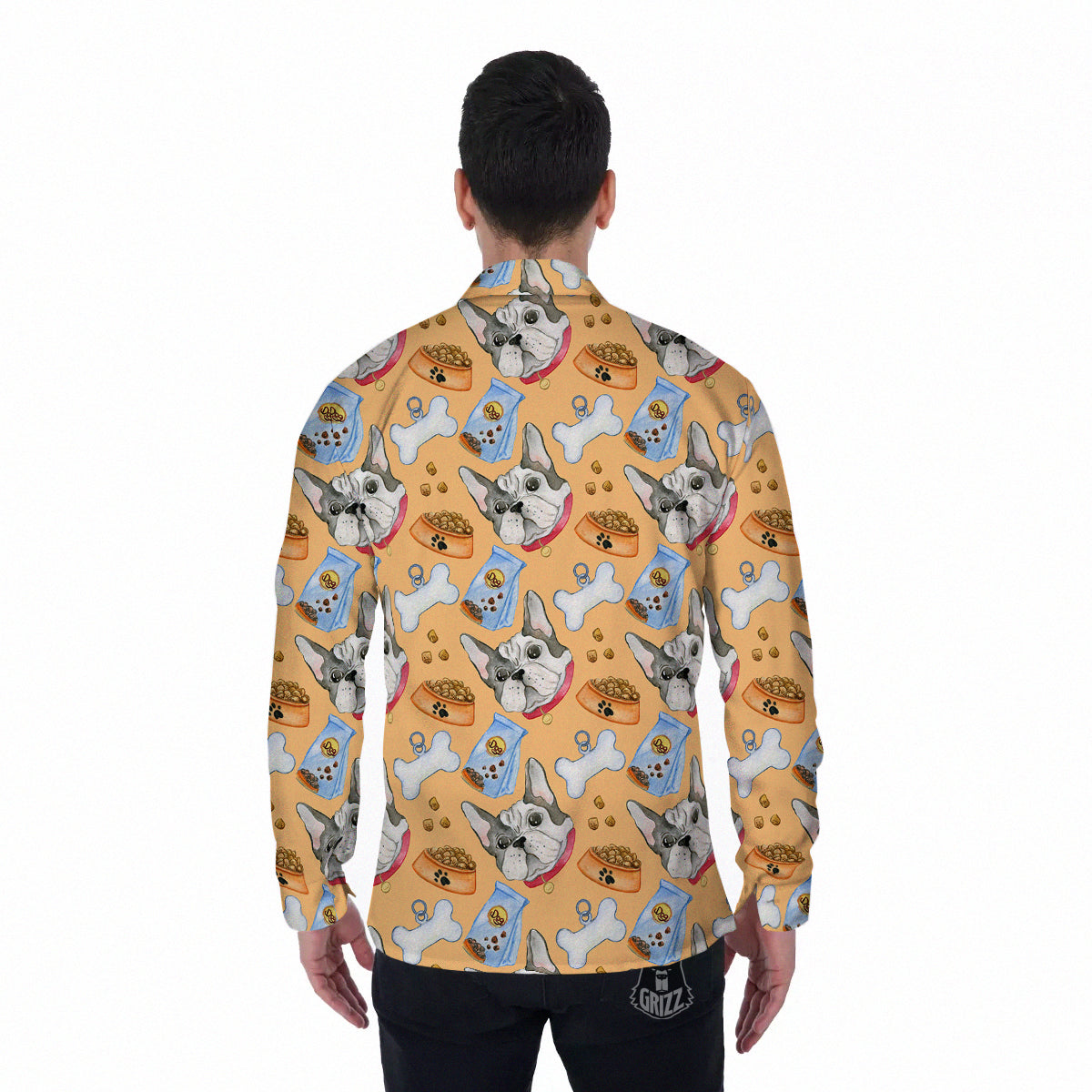 French Bulldog Watercolor Print Pattern Men's Long Sleeve Shirts-grizzshop