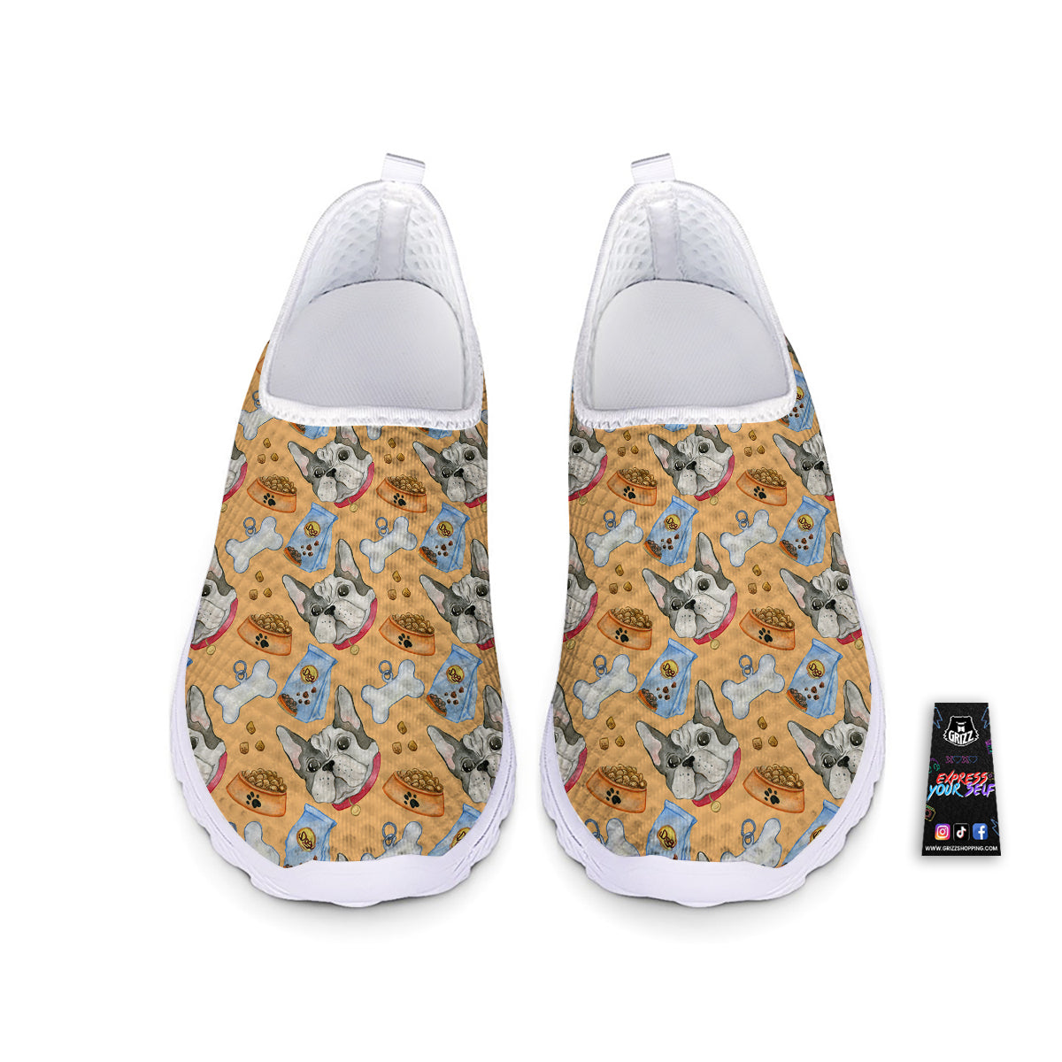 French Bulldog Watercolor Print Pattern Nurse Shoes-grizzshop