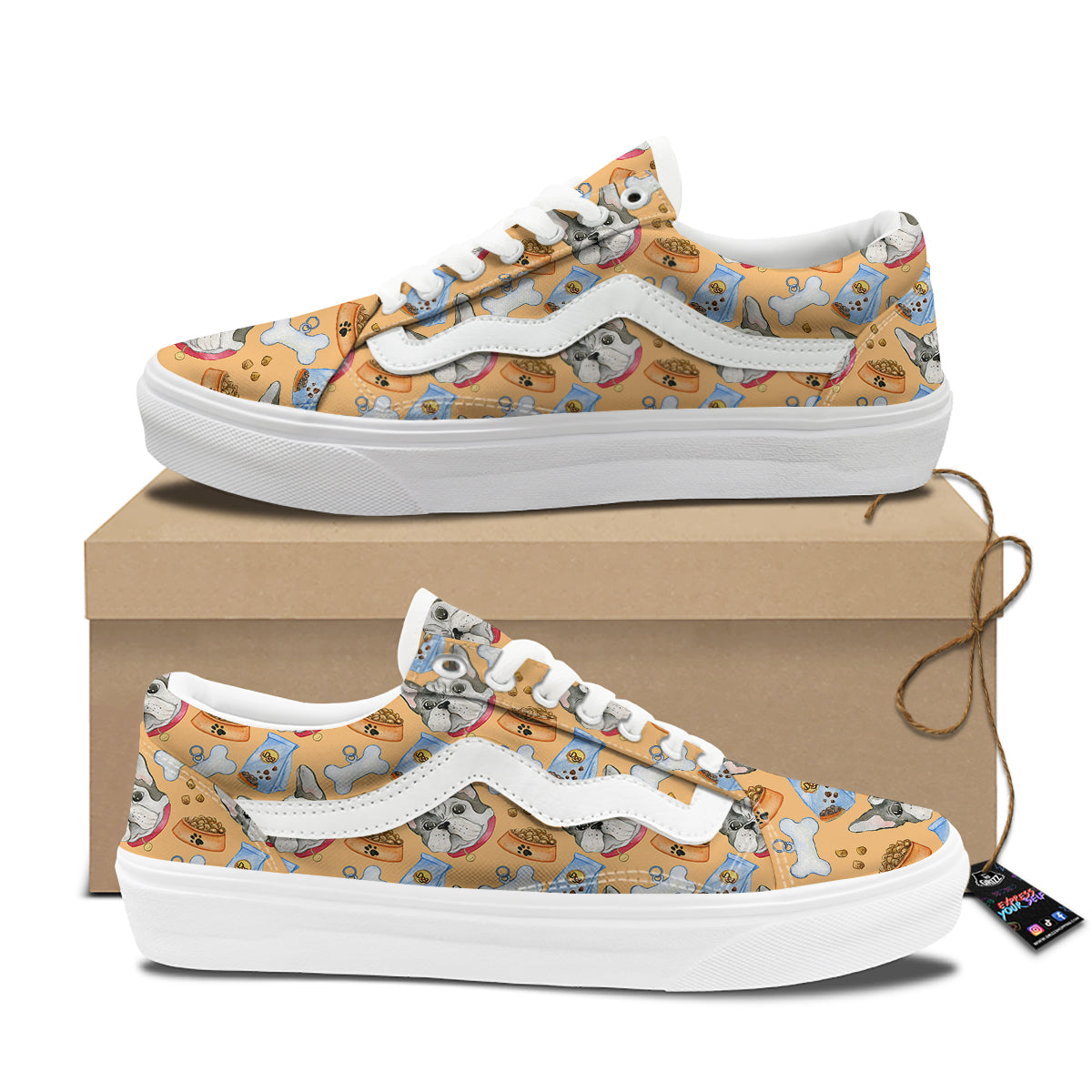 French Bulldog Watercolor Print Pattern Skate Shoes-grizzshop