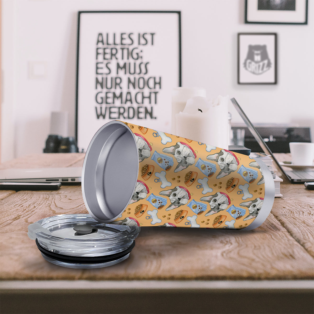 French Bulldog Watercolor Print Pattern Tumbler-grizzshop