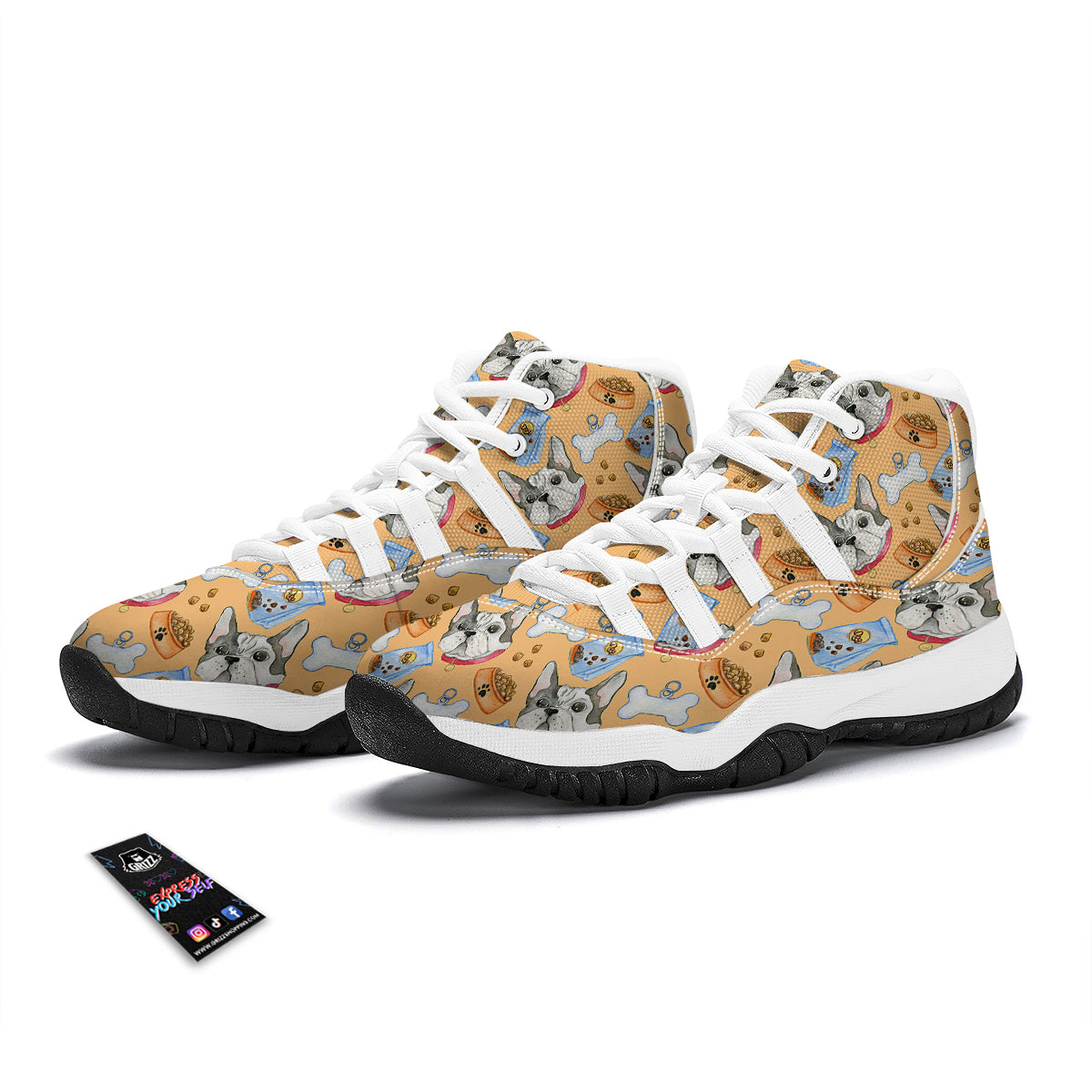 French Bulldog Watercolor Print Pattern White Bball Shoes-grizzshop
