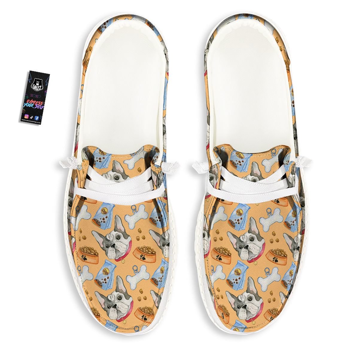 French Bulldog Watercolor Print Pattern White Loafers-grizzshop